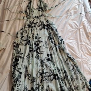 Open back, halter, blue floral sexy summer dress